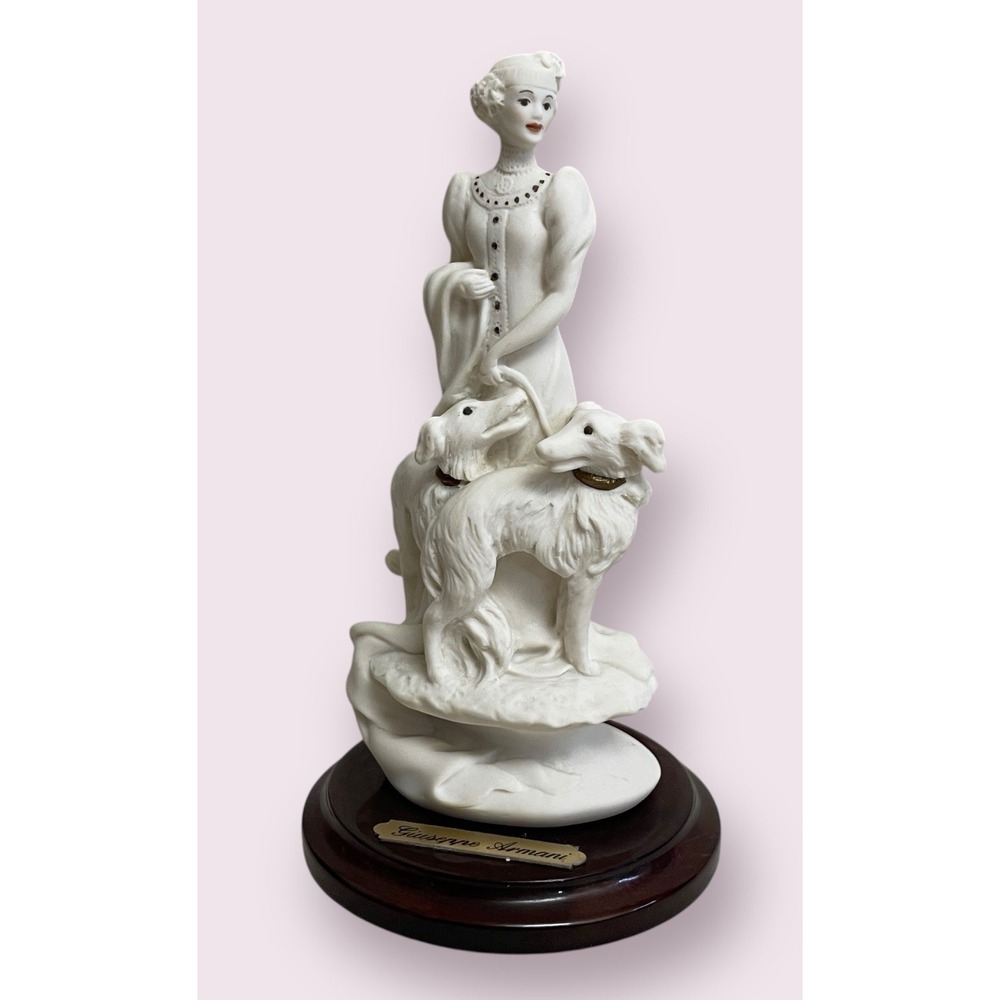 Giuseppe Armani Figurine Lady with Dogs 1993 5 Inch White